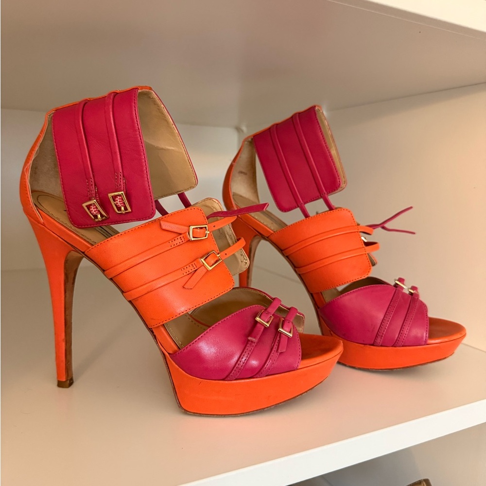 Louise et Cie Magenta and Orange High Heel Leather Sandals